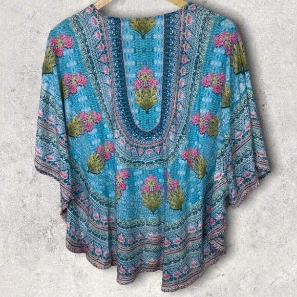 Anthropologie Tolani Bohemian Print Kimono Top Blue Hippie Festival Print XS P - Picture 4 of 9